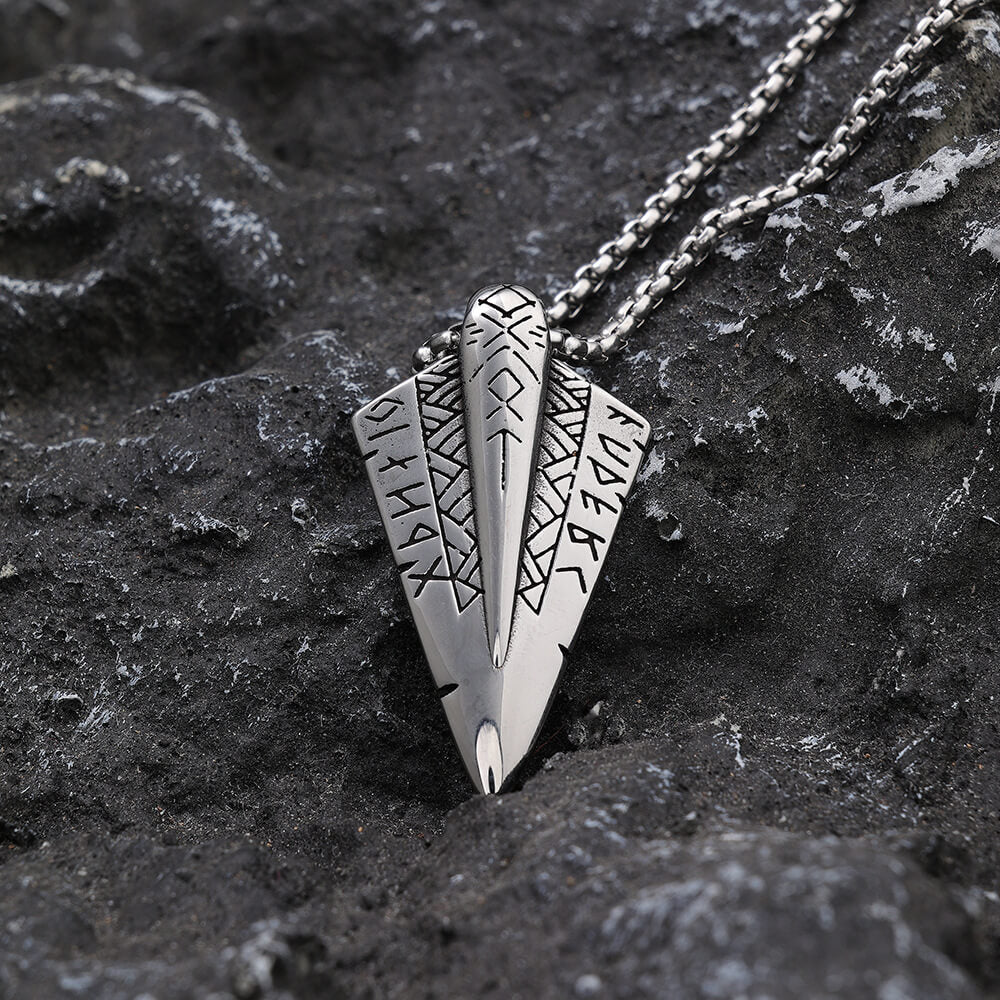 Men's Steel Viking Rune Spearhead Pendant Necklace