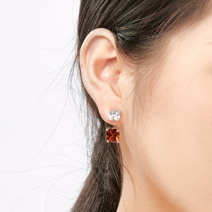 Women's 2‑Way Convertible Stud Earrings, Cushion‑Cut Coffee Zirconia, S925 with White Gold Plating