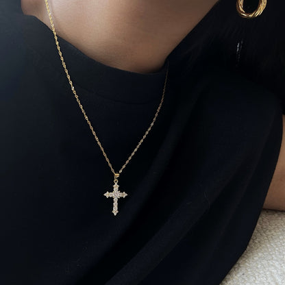 Women's Stackable Religious Cross Pendant Necklace, Zirconia Inlay, S925 with 18K Gold Plating