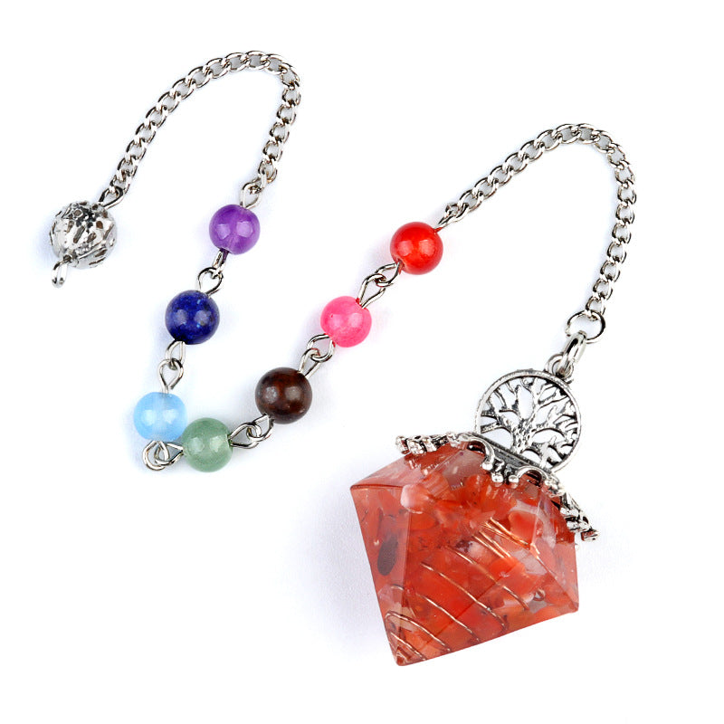 Chakra colorful bead chain crystal resin diamond pendulum