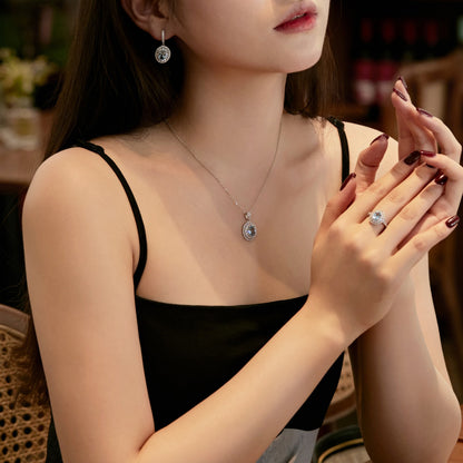Women's Hollow Pendant Necklace, Inlaid Oval Blue Zirconia, S925 with White Gold Plating