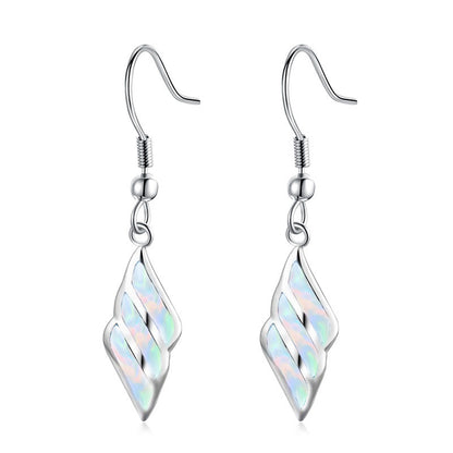 Women's Wing‑Shape Hook Dangle Earrings, Blue Opal Inlay, with White Gold Plating