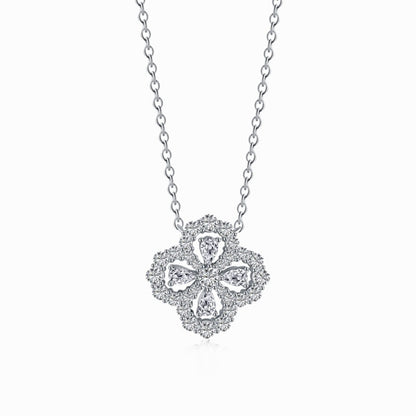 Women's Clover Pendant Necklace, Paved Zirconia Inlay, S925 with White Gold Plating