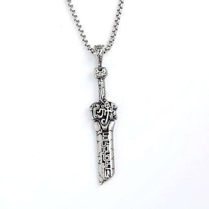 Vintage Stainless Steel Broken Sword Pendant Necklace for Men