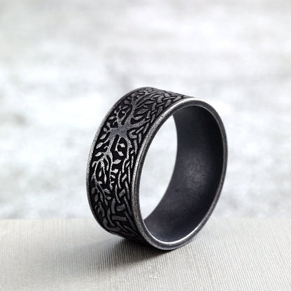 Vintage Solid Stainless Steel Celtic Knot Tree of Life Wide Band Ring for Men