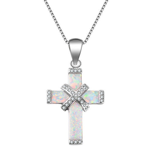 X-shaped Opal cross-shaped pendant necklace