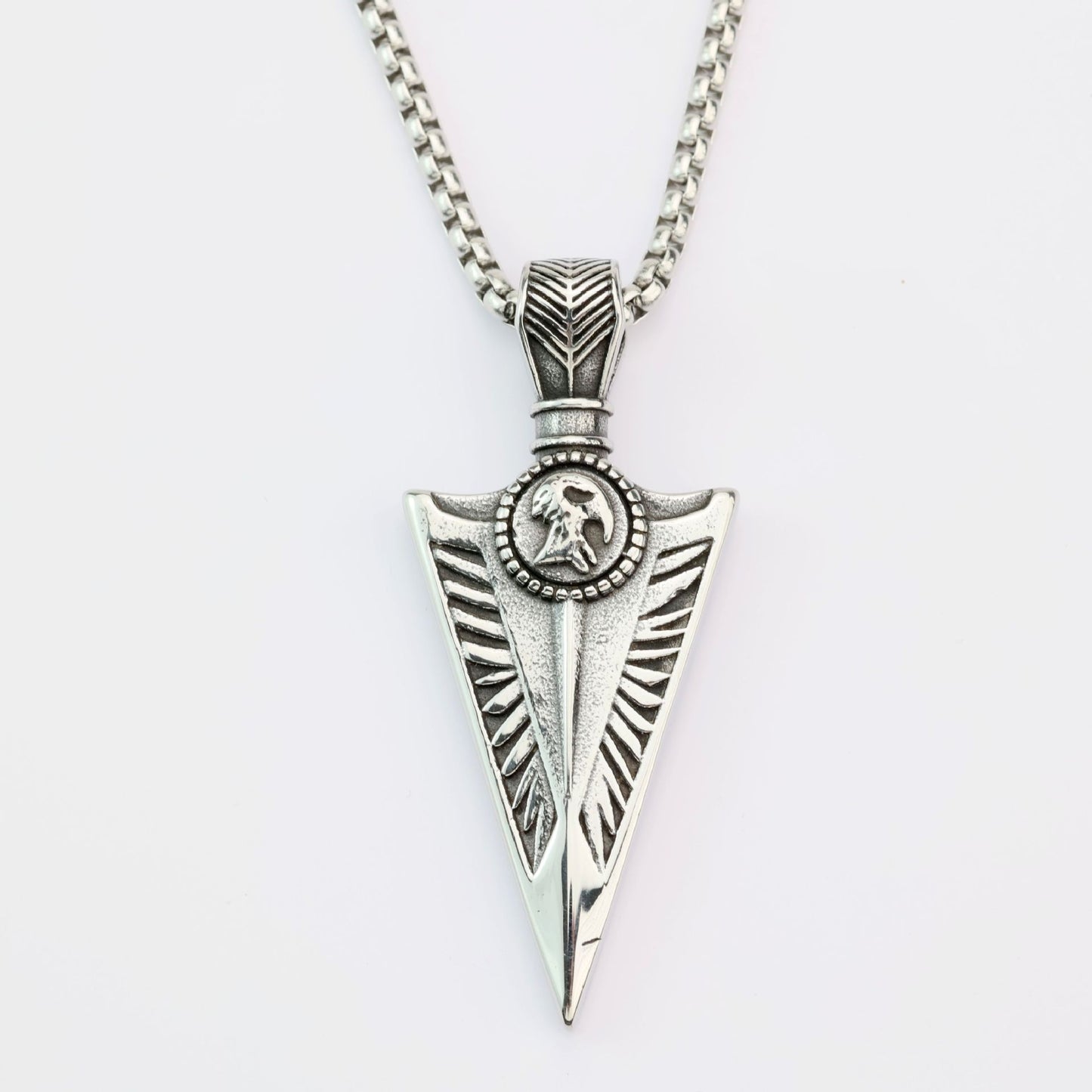 Vintage Stainless Steel Viking Single-sided Triangle Pendant Necklace for Men