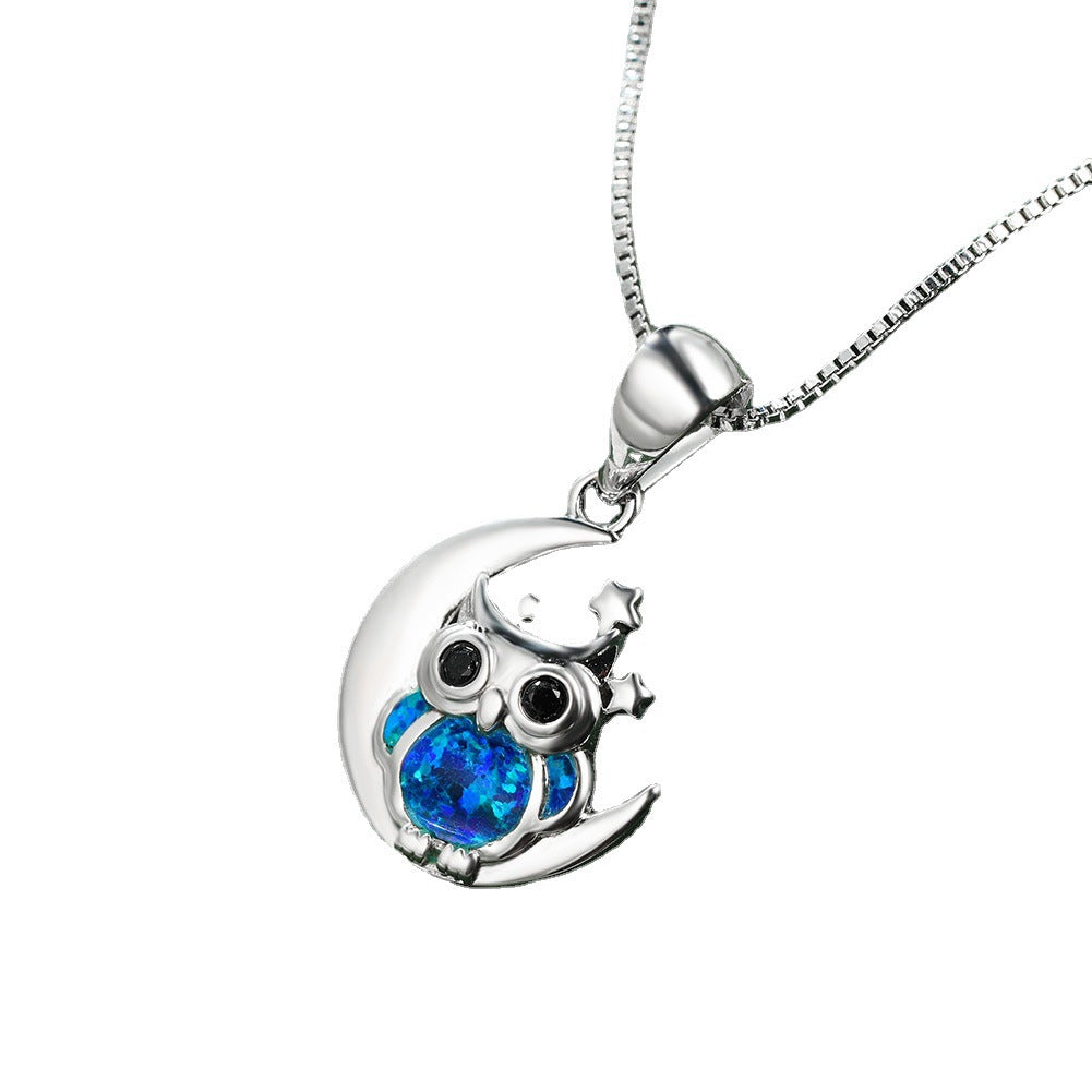Opal Star and Moon Owl Necklace