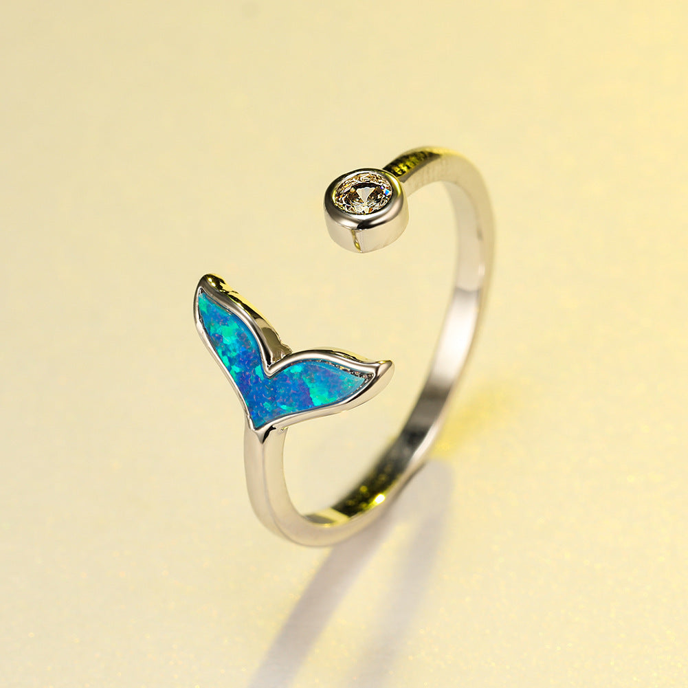 Women's Mermaid Tail Opal With Zirconia Adjustable Ring