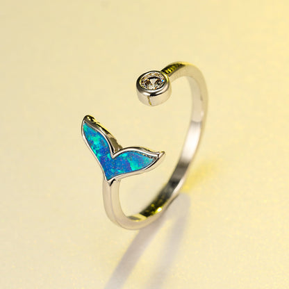 Women's Mermaid Tail Opal With Zirconia Adjustable Ring