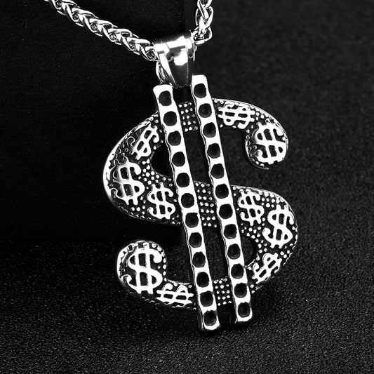 Men's Steel Dollar Sign Pendant Necklace