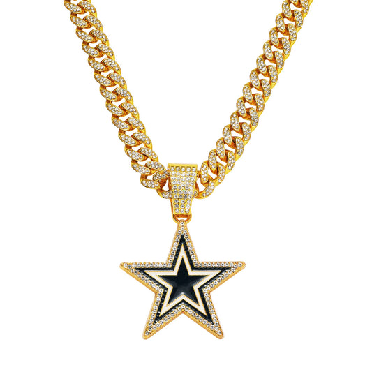 Hip-Hop Dripping Oil Five-Pointed Star Cuban Chain Pendant Necklace