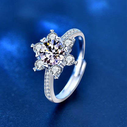 Women's White Gold S925 Flower Shape Moissanite Adjustable Ring