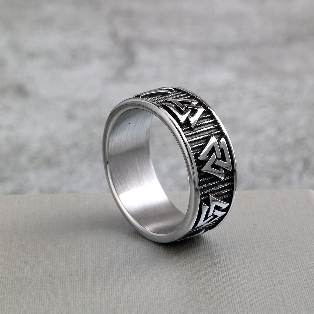 Vintage Solid Stainless Steel Slim Norse Viking Valknut Triangle Band Ring for Men