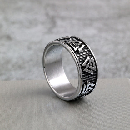 Vintage Solid Stainless Steel Slim Norse Viking Valknut Triangle Band Ring for Men