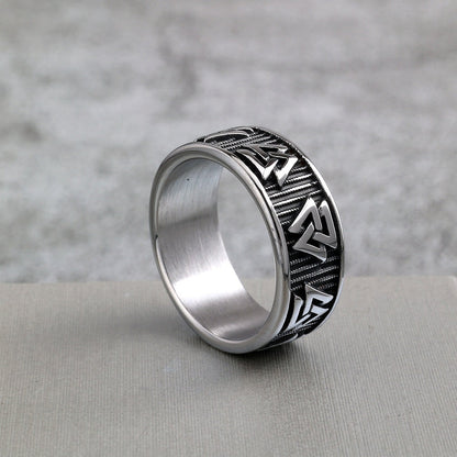Vintage Solid Stainless Steel Slim Norse Viking Valknut Triangle Band Ring for Men