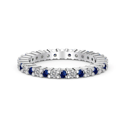 Women's Two-Tone Zirconia Single Row Paved Slim Stackable Ring, S925 with White Gold Plating
