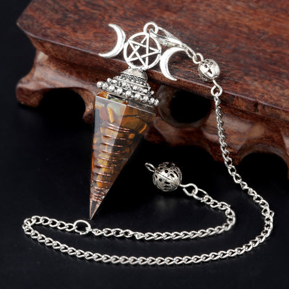Three-phase moon seven-colored crushed stone resin crystal hexagonal pyramid spirit pendulum