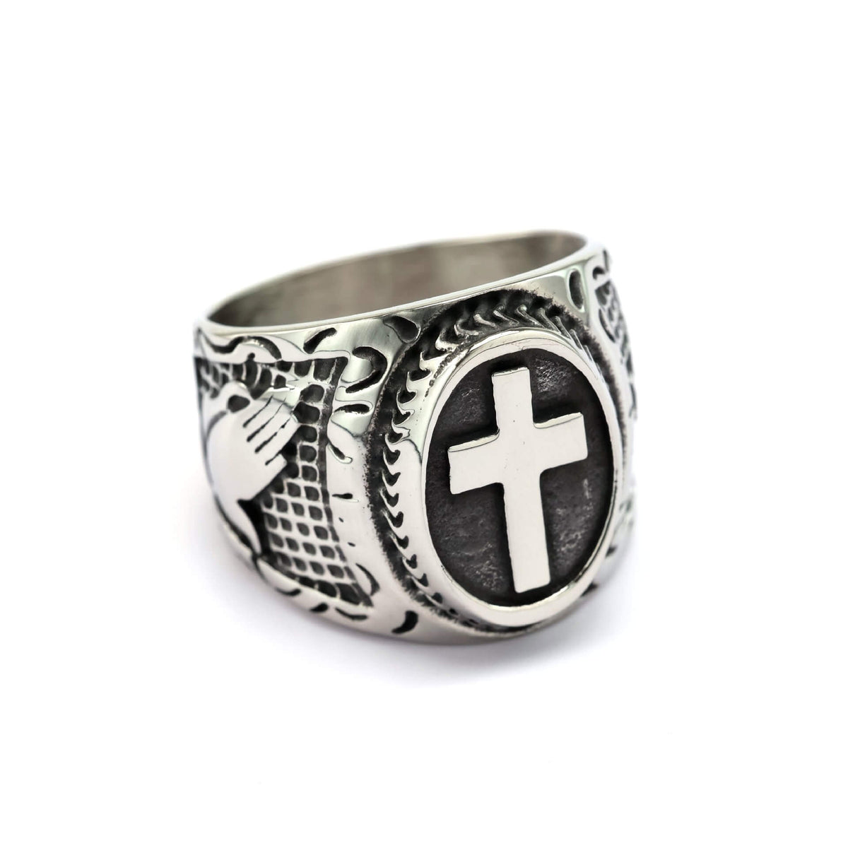 Vintage Solid Stainless Steel Cross Signet Ring for Men