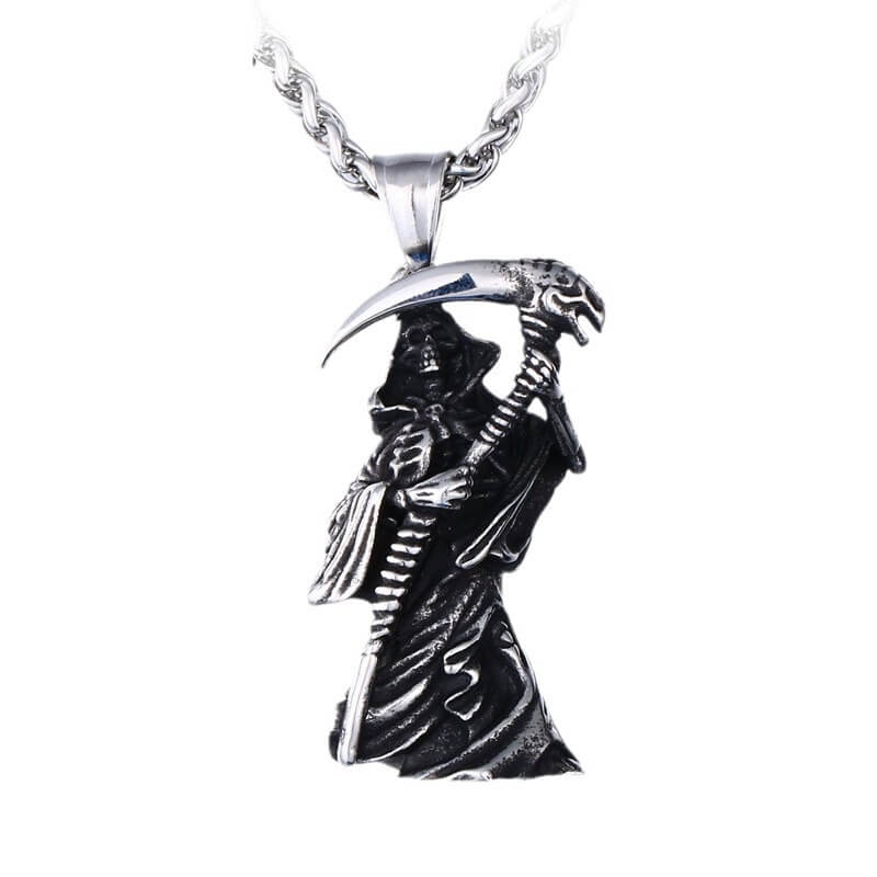 Men's Punk Skull Sickle Pendant Necklace