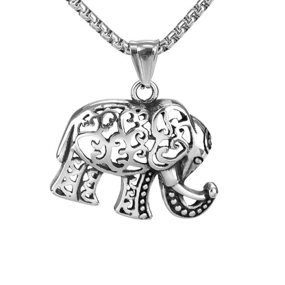 Men's Steel Hollow Elephant Pendant Necklace