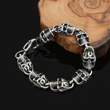 Punk Bold Skull Stainless Steel Men Bracelet, Fashion Creative Personality Open Cuff Wrist Jewelry