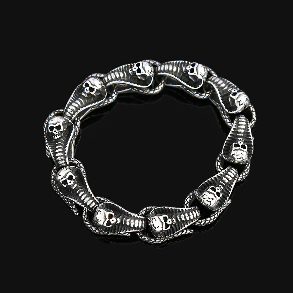 Fashion Skull Snake Stainless Steel Men Bracelet, Personality Serpent Wrist Cuff Bangle for Men