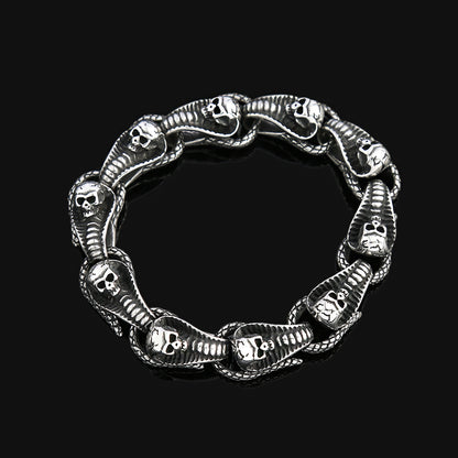 Fashion Skull Snake Stainless Steel Men Bracelet, Personality Serpent Wrist Cuff Bangle for Men