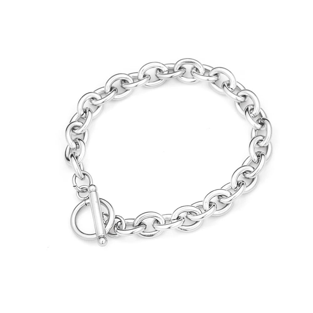 Men's European Trendy OT Clasp Stainless Steel Bracelet, High-End Electroplated Versatile Hip Hop Fashion Wrist Jewelry