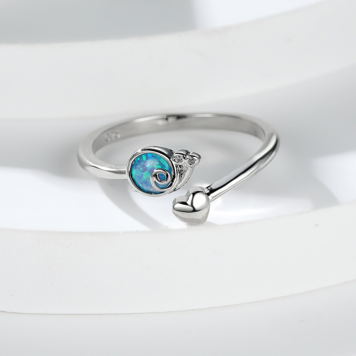 Women's Snail Heart Open Opal ring with Zirconia