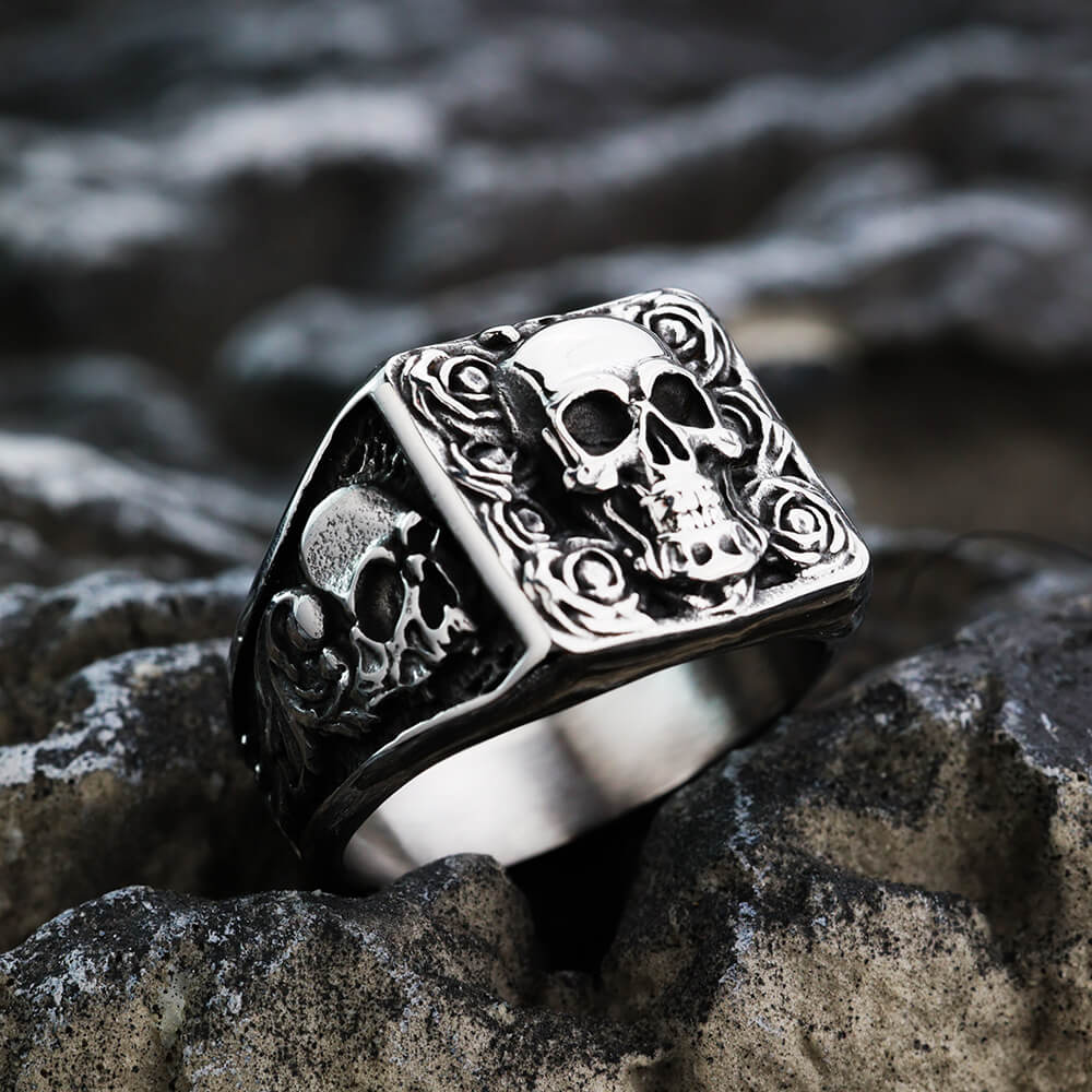 Vintage Solid Stainless Steel Punk Halloween Skull Ring for Men