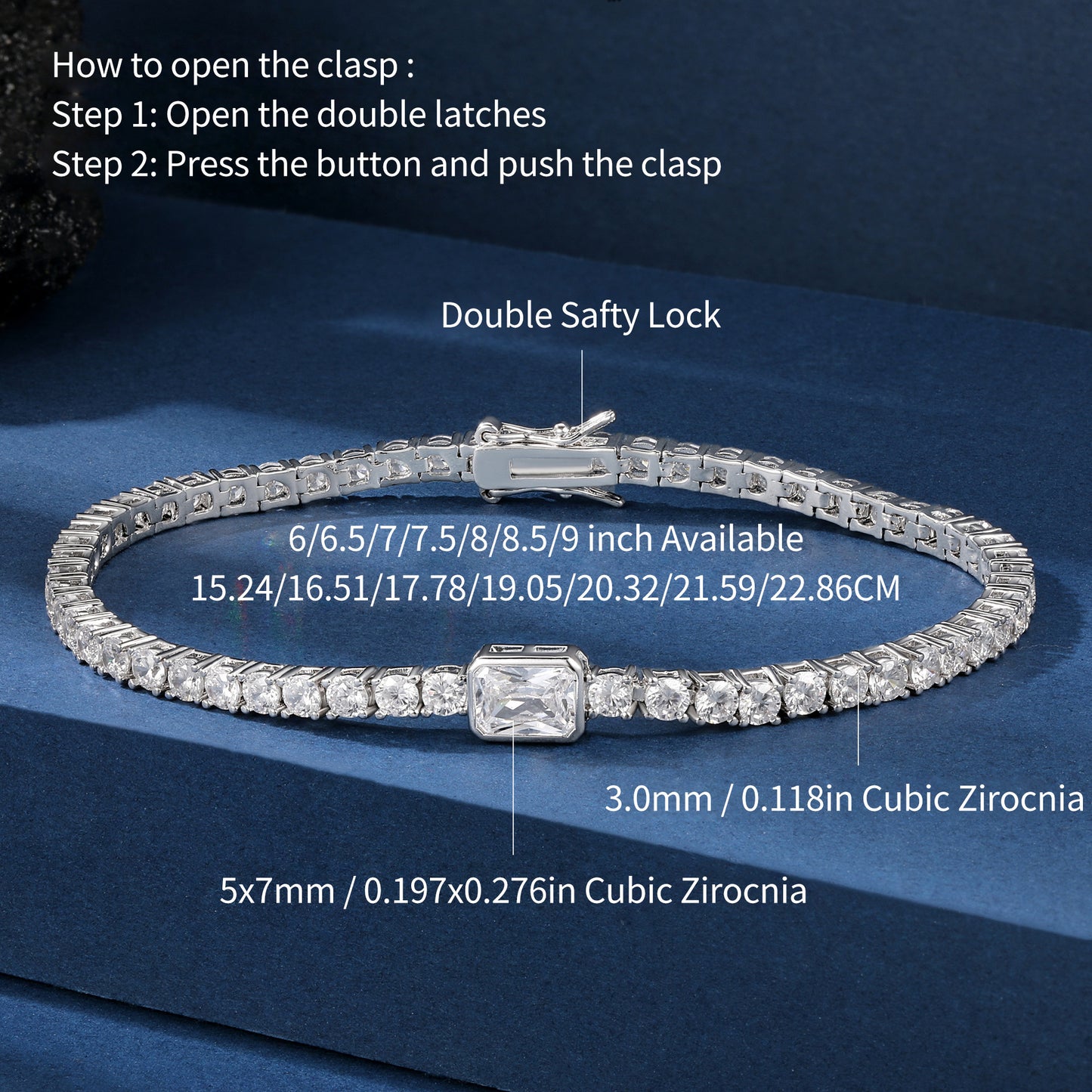 Women&Men's Square Zircon Eight-Character Buckle Cuban Tennis Bracelet