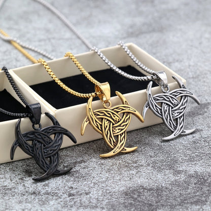 Vintage stainless steel single-sided Celtic knot men's necklace pendan