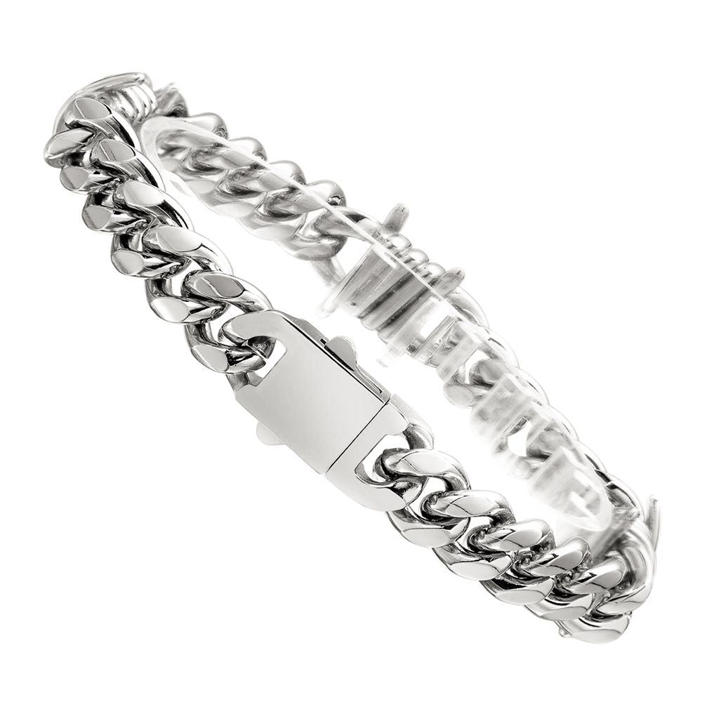 New Men’s Stainless Steel Cuban Link Bracelet, Personality Curved Needle Clasp Fashion Wrist Jewelry