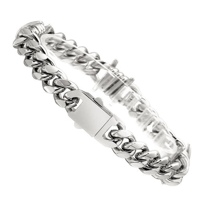 New Men’s Stainless Steel Cuban Link Bracelet, Personality Curved Needle Clasp Fashion Wrist Jewelry