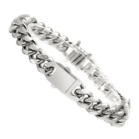 New Men’s Stainless Steel Cuban Link Bracelet, Personality Curved Needle Clasp Fashion Wrist Jewelry