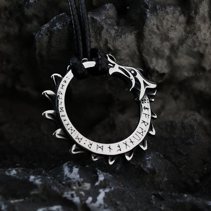 Vintage Stainless Steel Men's Viking Rune Dragon Pendant Necklace