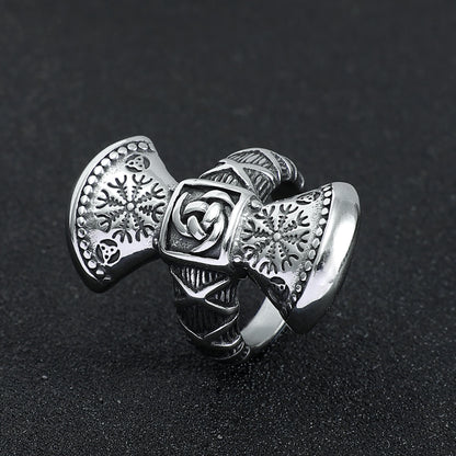 Vintage Nordic Solid Stainless Steel Bold Viking Symbol Ring for Men