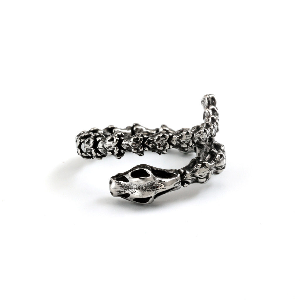 Vintage Stainless Steel Viking Snake Bone Ring for Men