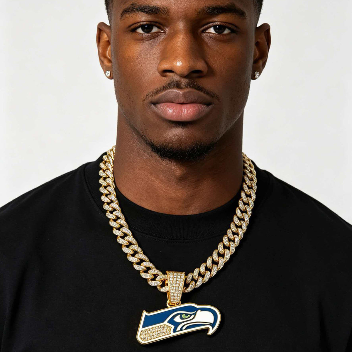 Hip-Hop Style Football Team Logo Pendant Necklace With Oil-Dripped Cuban Chain