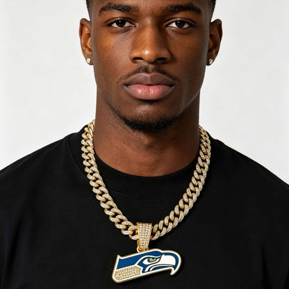 Hip-Hop Style Football Team Logo Pendant Necklace With Oil-Dripped Cuban Chain
