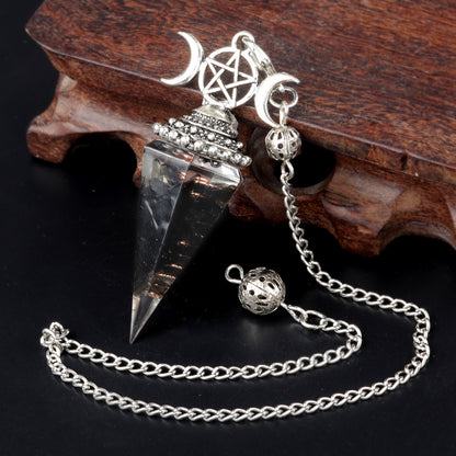 Three-phase moon seven-colored crushed stone resin crystal hexagonal pyramid spirit pendulum