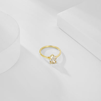Women's Pear Shape Ice Flower Cut Zirconia Paved Simple Ring, S925 with Gold Plating