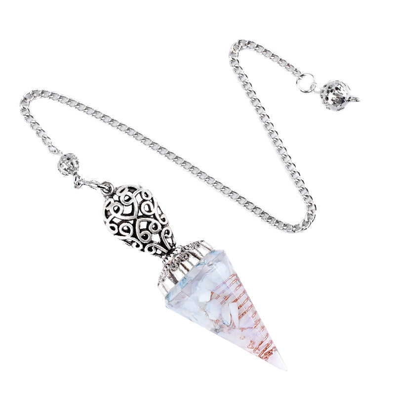 Silvery Crystal Agate Resin Hexagonal Pyramid Spirit Pendulum