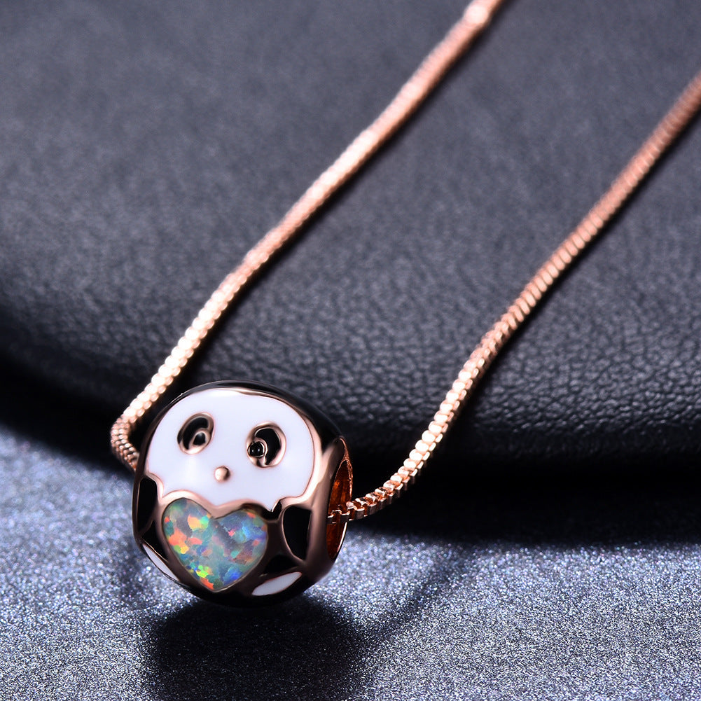 Mini round ball Opal cat owl necklace