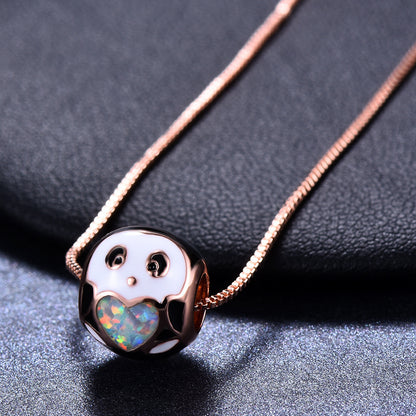 Mini round ball Opal cat owl necklace