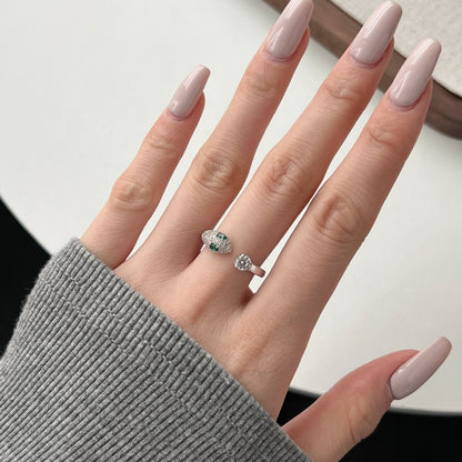 Women's Adjustable Snake Head Fashion Ring, Round & Emerald‑Tone Zirconia, S925 with White Gold Plating