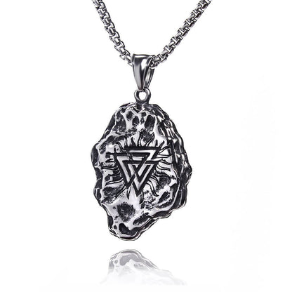 Men's Steel Irregular Meteorite Surface Nordic Viking Rune Pendant Necklace