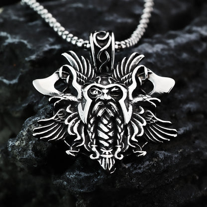 Men's Steel Viking Odin Winged Pendant Necklace
