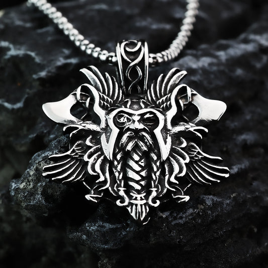 Men's Steel Viking Odin Winged Pendant Necklace